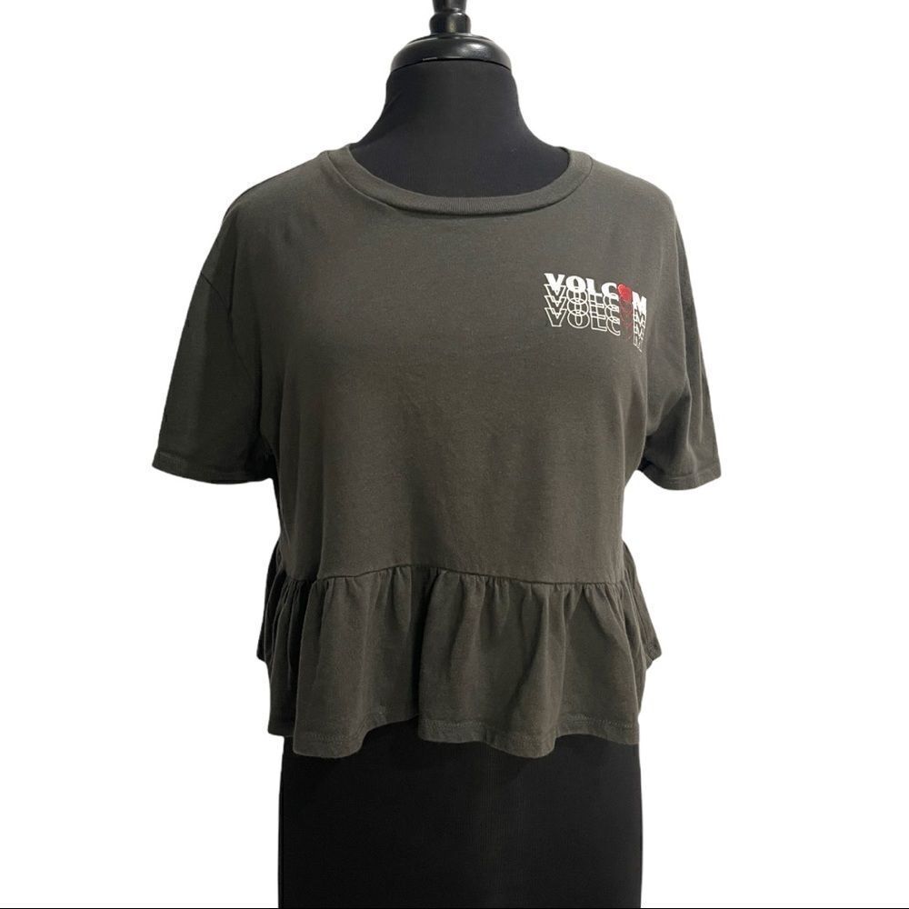 VOLCOM Ruffle Hem Dk Grn Crop Top M/L